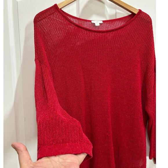 J. Jill Women L Red Open Knit Tunic Lightweight Linen Blend Coastal Vacation - Picture 4 of 8